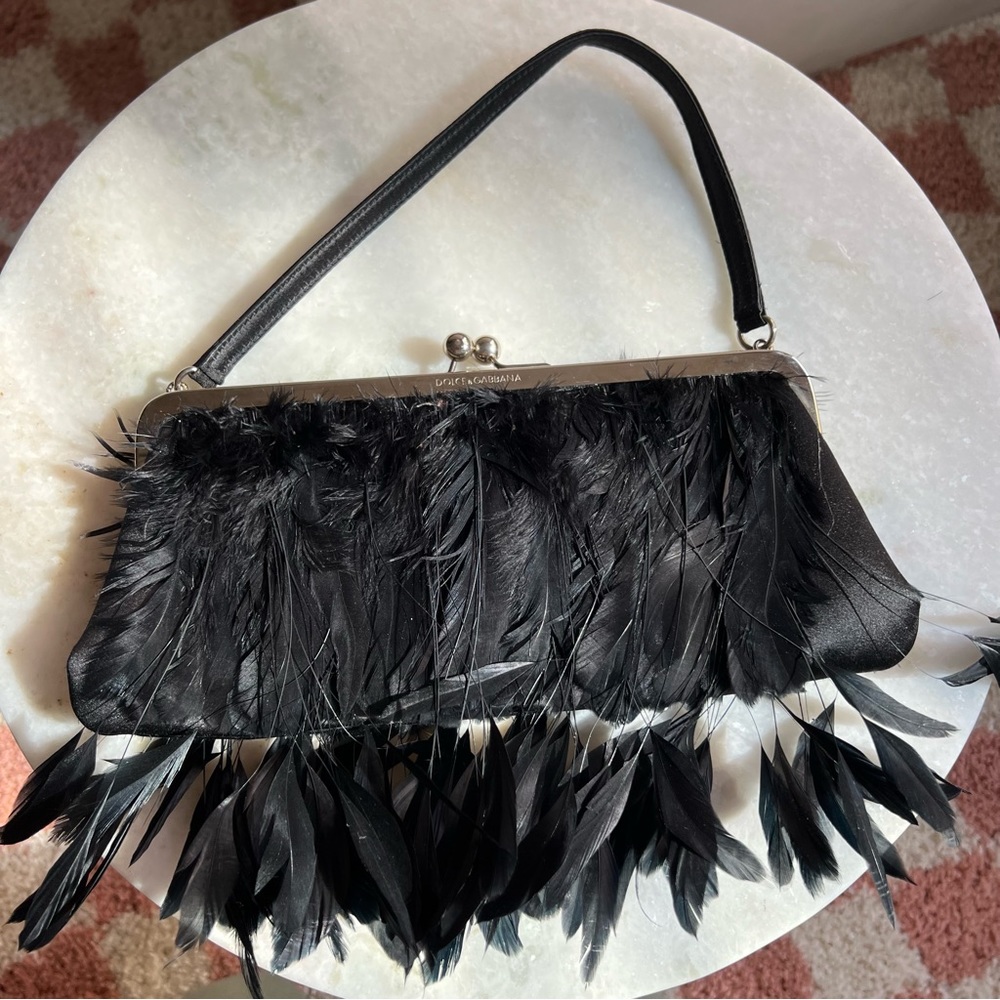 Dolce & Gabbana Fashion Week Runway Black Feather Silk Evening Bag
